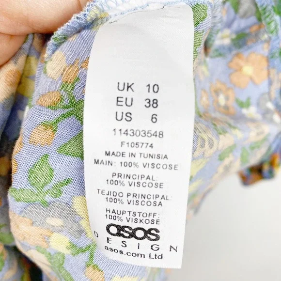 ASOS DESIGN Square Neck Long Sleeve Floral Print Mini Dress Women's Size 6 - Picture 5 of 7